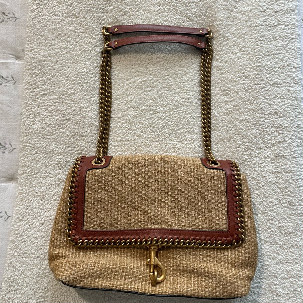 Rebecca Minkoff Edie Flap Shoulder Bag with Woven Strap - Natural Straw